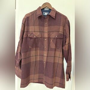 NWOT Sutter & Grant Men's Casual Plaid Button-Down Shirt - Burgundy and Tan Sz:L